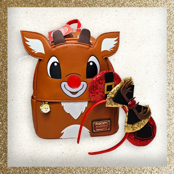Loungefly Rudolph Red-Nosed Reindeer Light Up Cosplay Mini Backpack + FR…